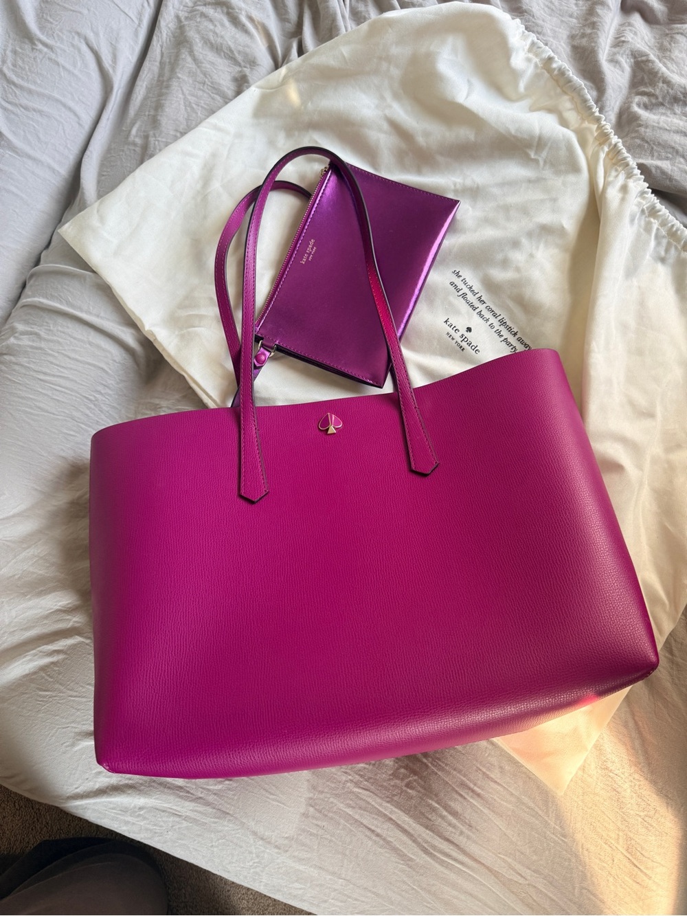 kate spade Magenta Leather Tote with Matching Pouch